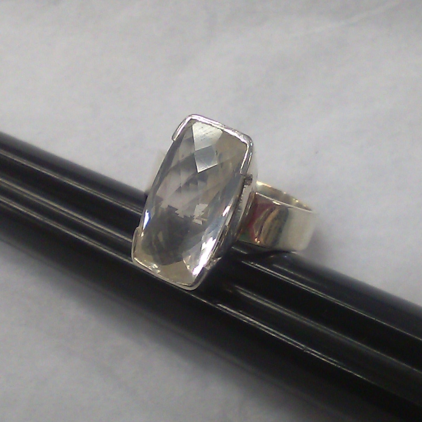 Clear Quartz rectangular cut ring size 10