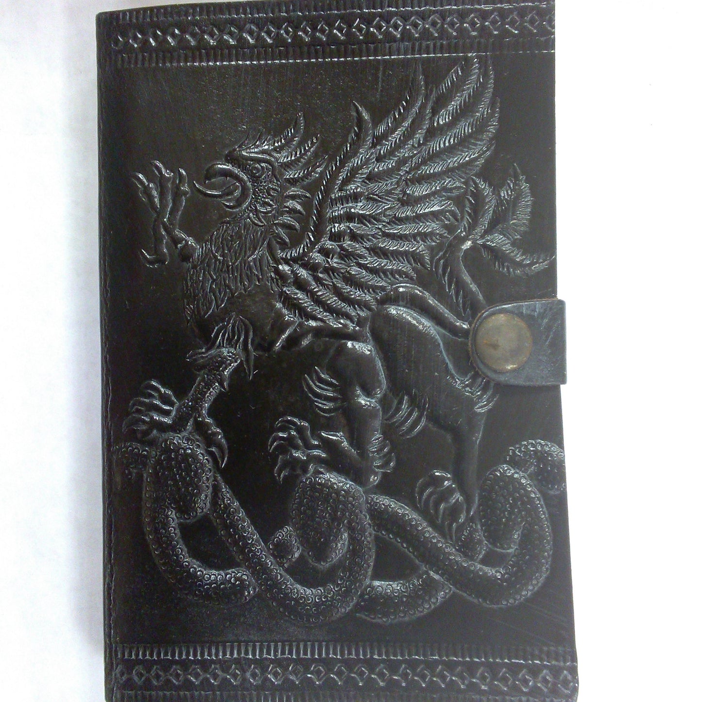 4x6 Black Leather Journal / Notebook, Various Motifs, Single Fastener