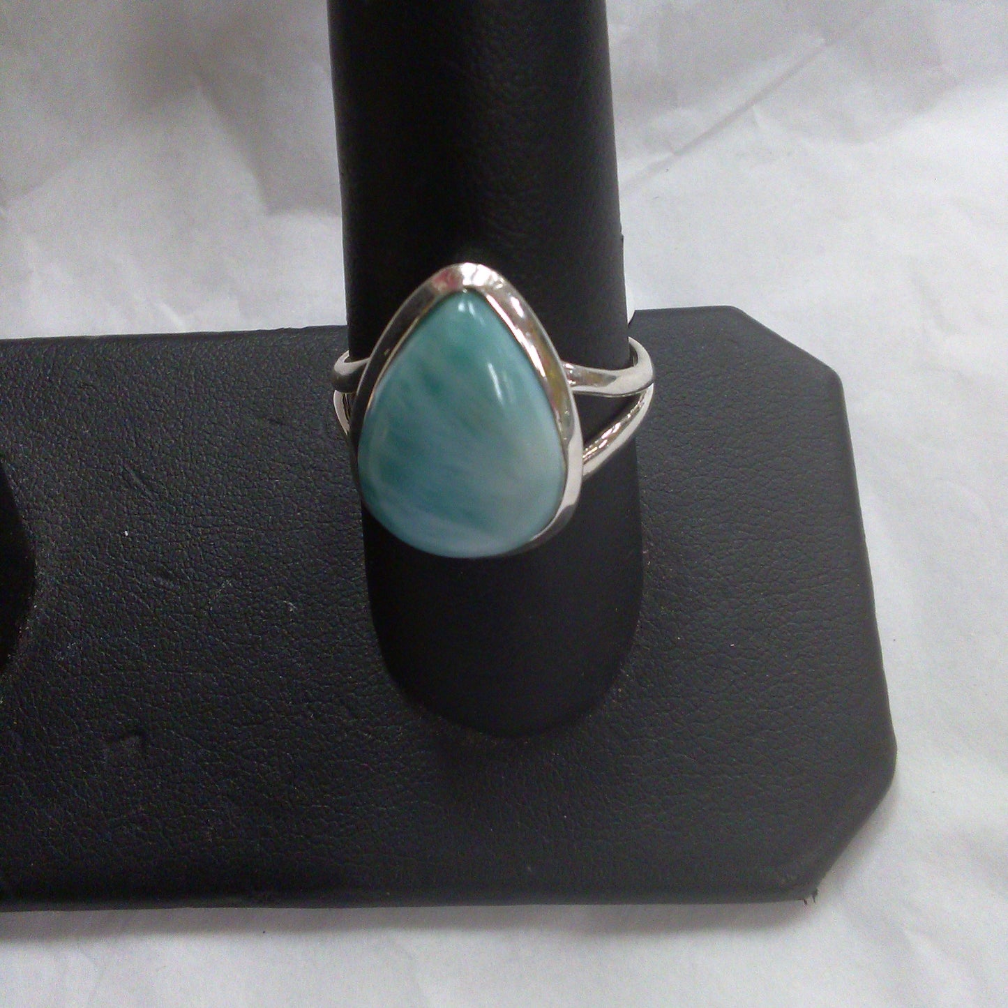 Elegant Teardrop Larimar Ring (Size 9)