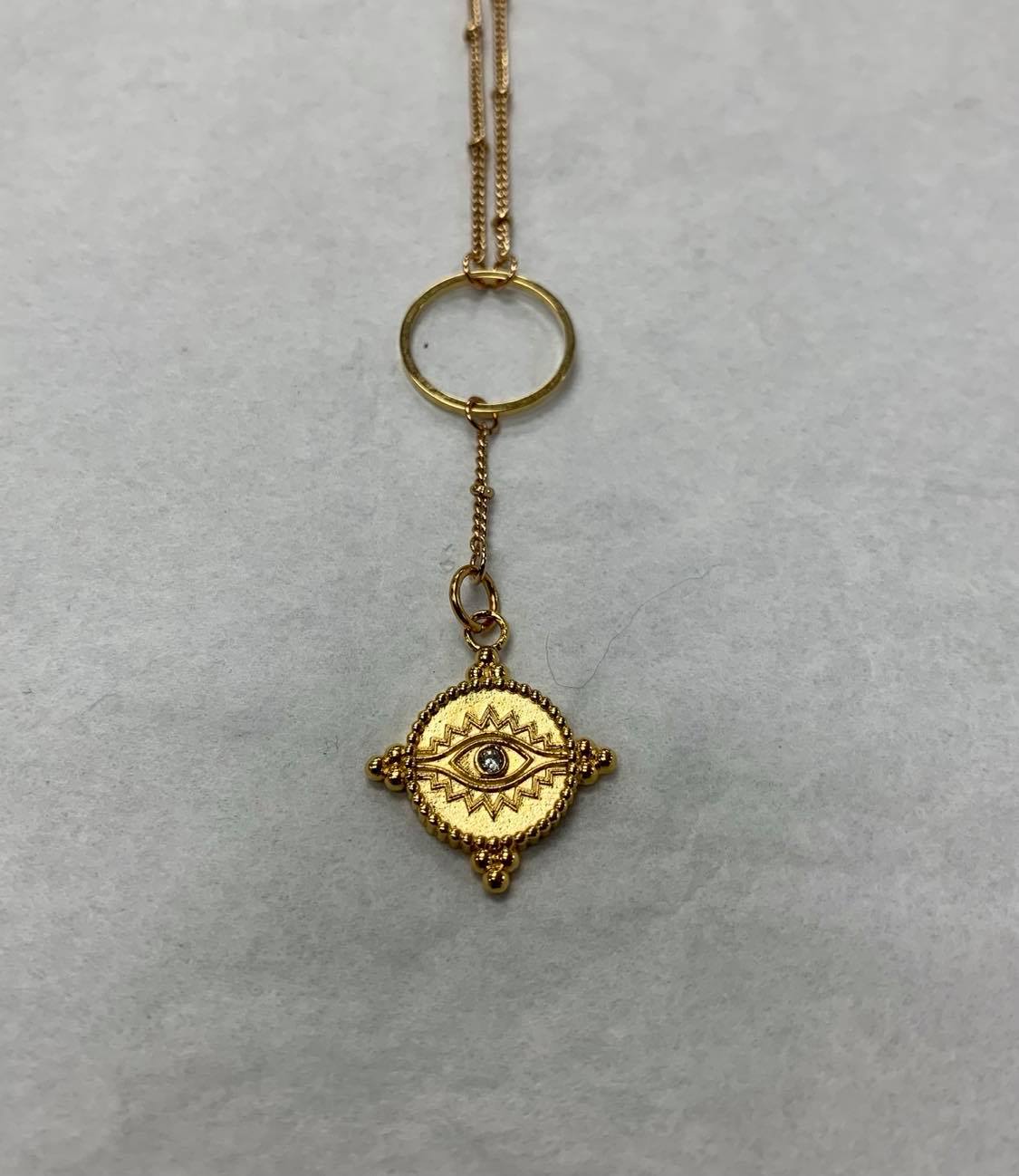 Handcrafted Evil Eye Drop Coin - Ornate Gold Plated