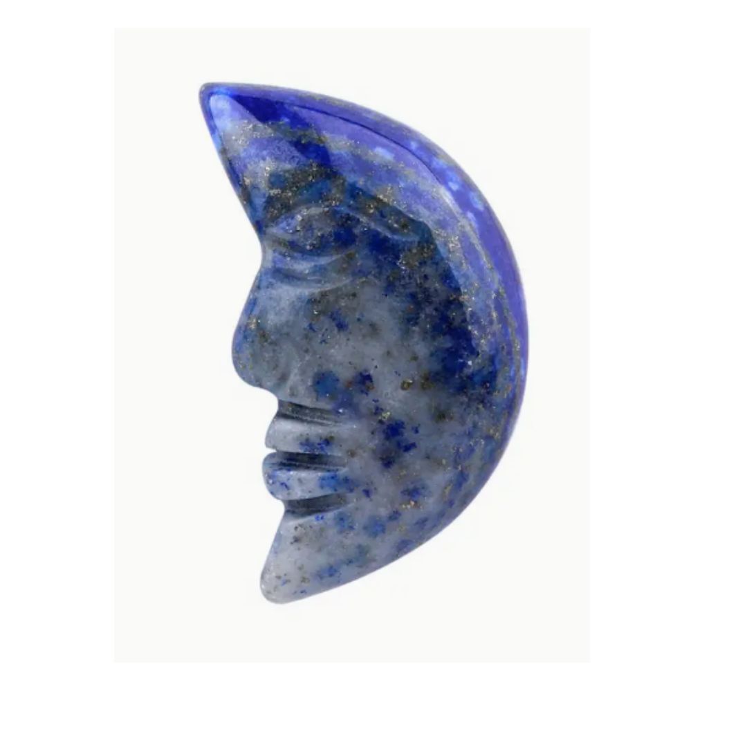 Crystal Crescent Moon with Carved Face