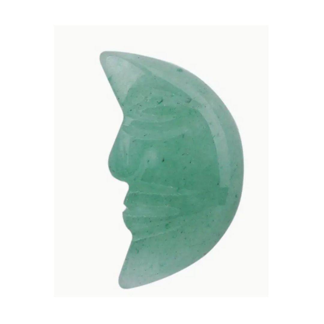 Crystal Crescent Moon with Carved Face