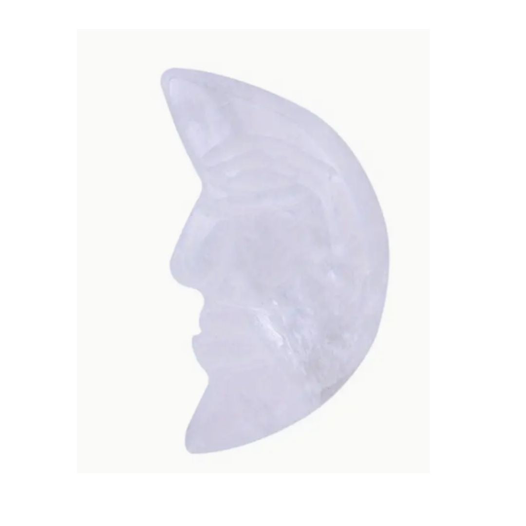 Crystal Crescent Moon with Carved Face