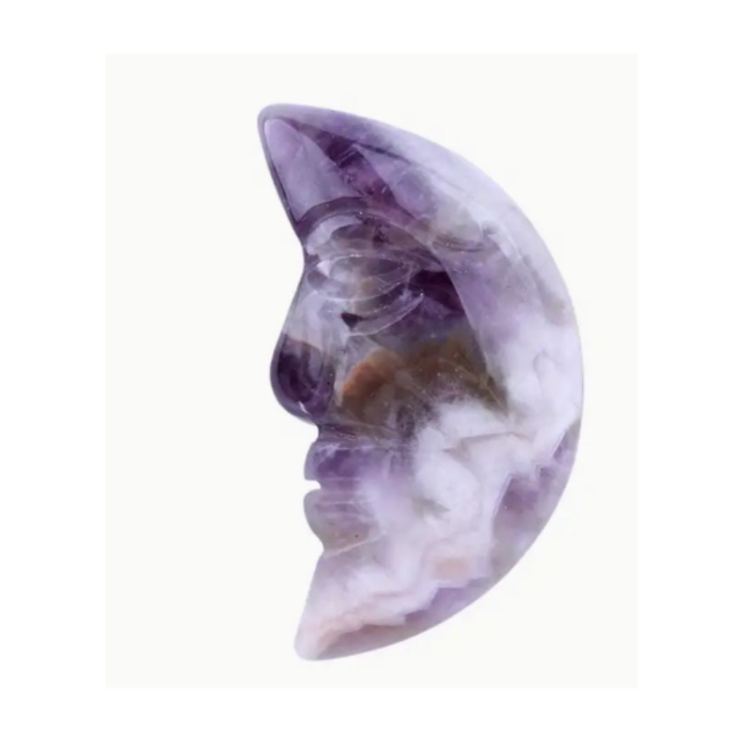 Crystal Crescent Moon with Carved Face