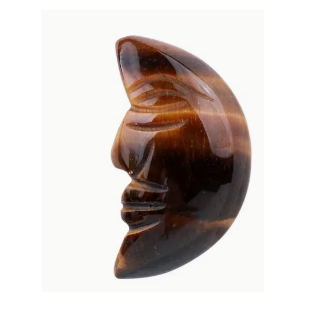 Crystal Crescent Moon with Carved Face