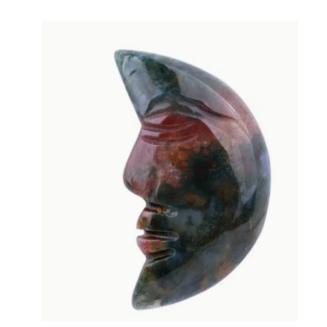 Crystal Crescent Moon with Carved Face