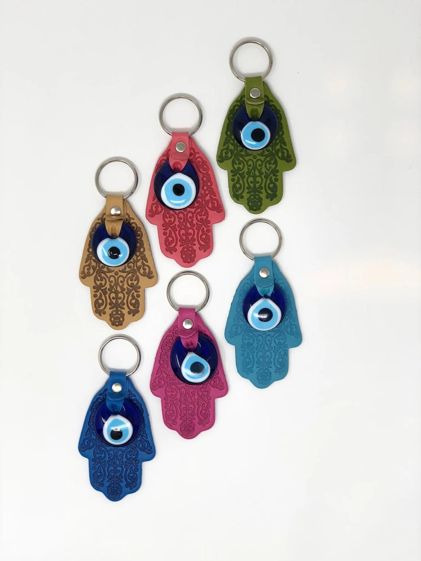 Evil Eye Keychain, Leather Hamsa Hand