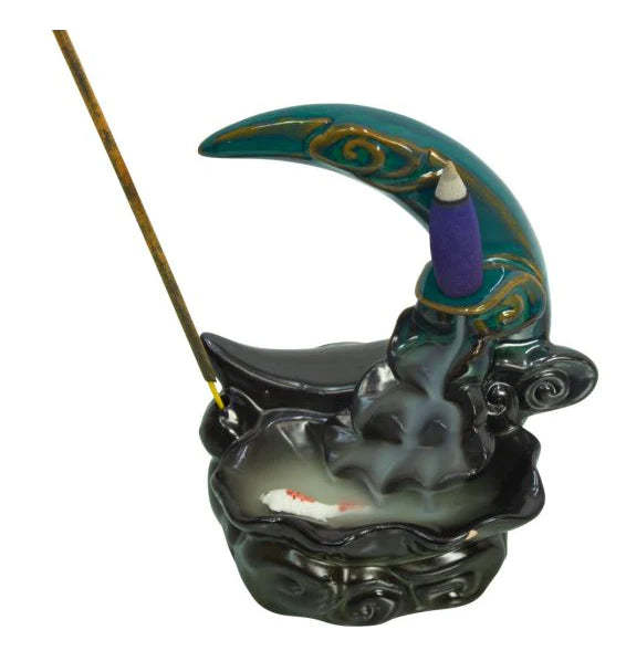 CERAMIC INCENSE HOLDER/BACKFLOW-KOI FISH MOON