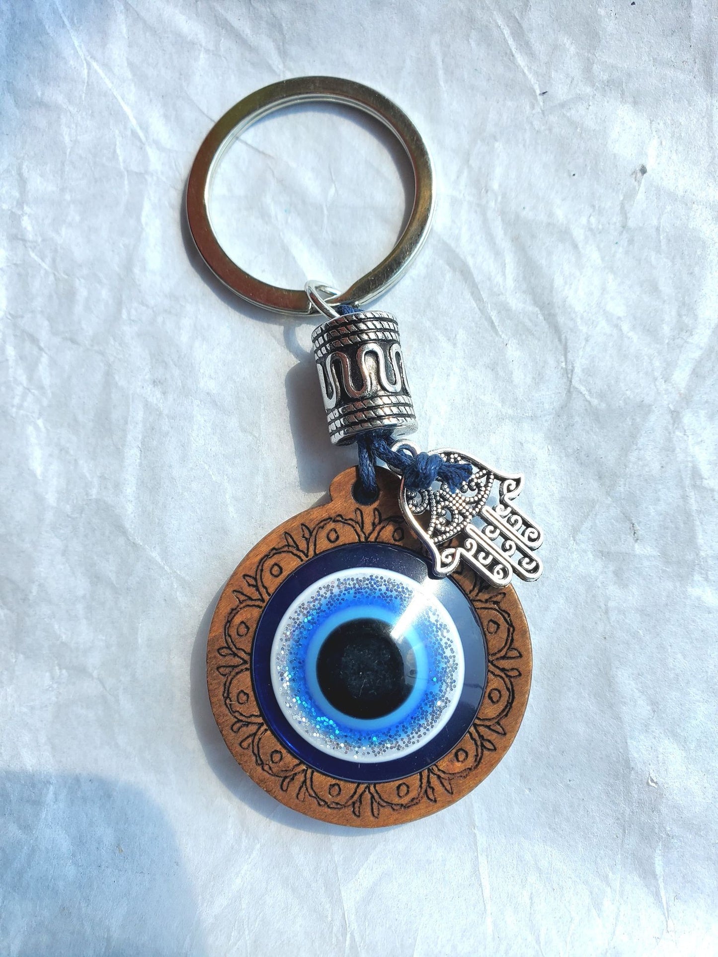 KEY CHAIN-EVIL EYE-WOOD TURKISH BLUE EVIL EYE 1.25″DIA