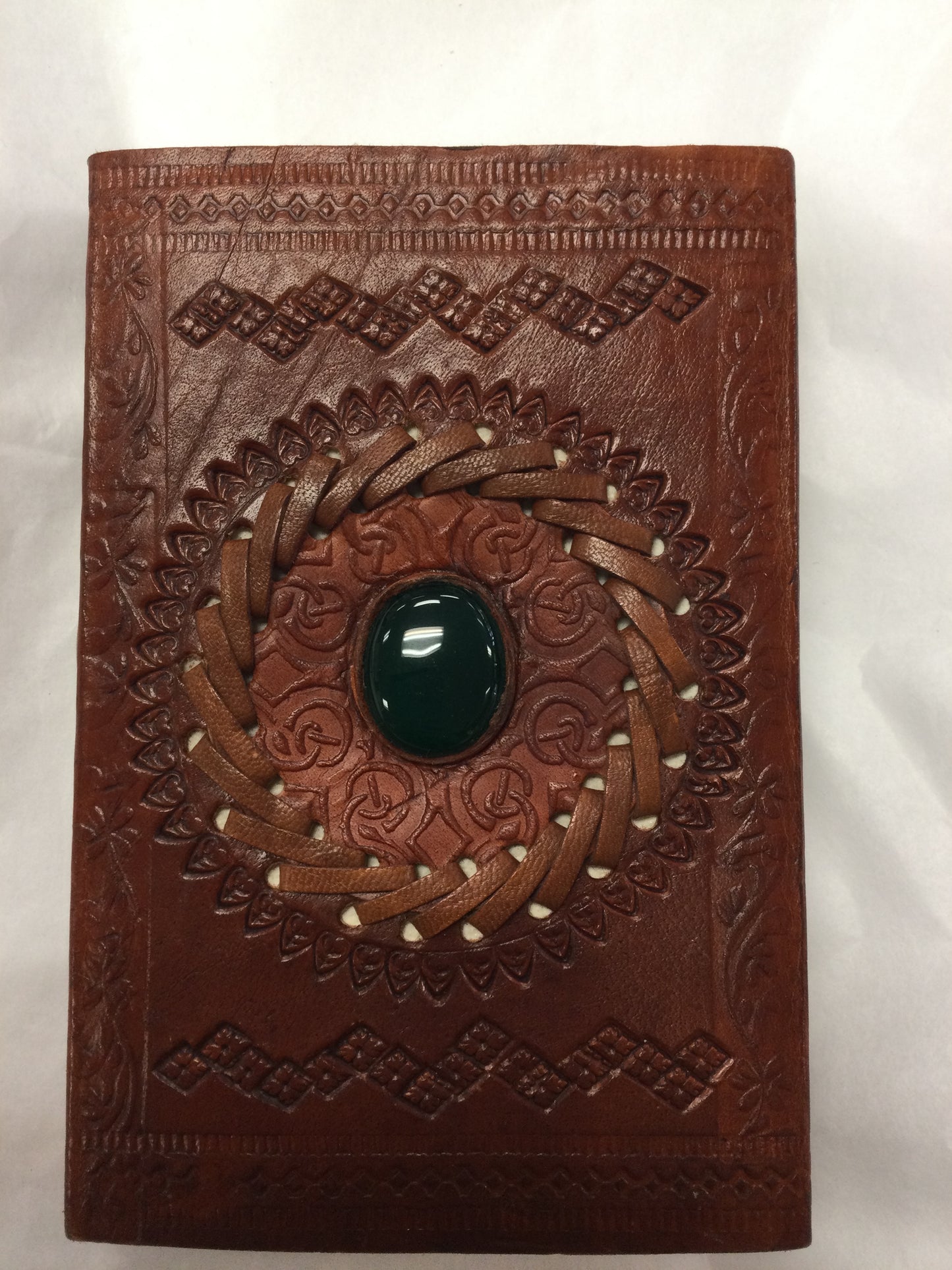 4x6 Brown Leather Journal / Notebook, Crystal Inlay, Cord Fastener