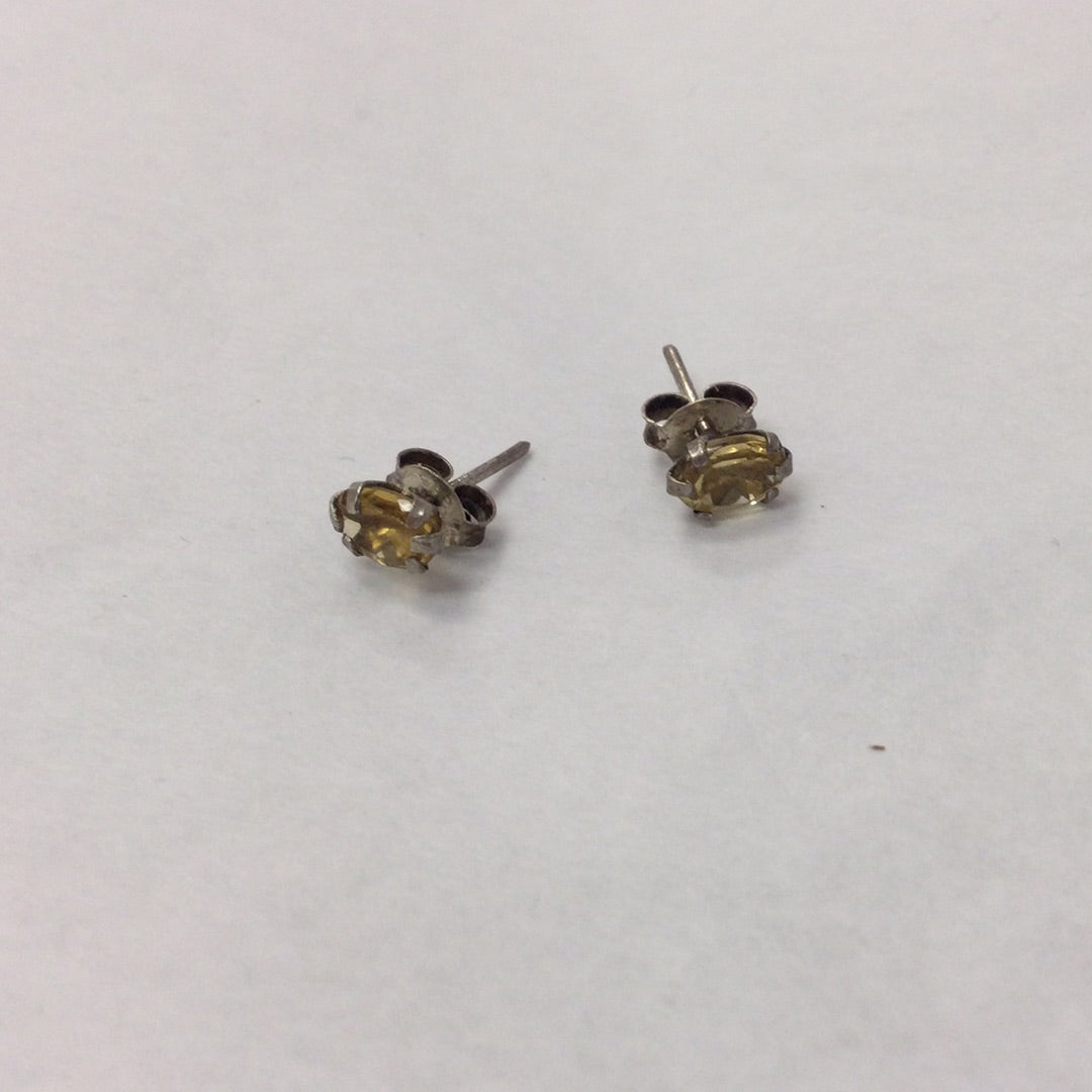 Silver Tulip Stud Earrings With Citrine