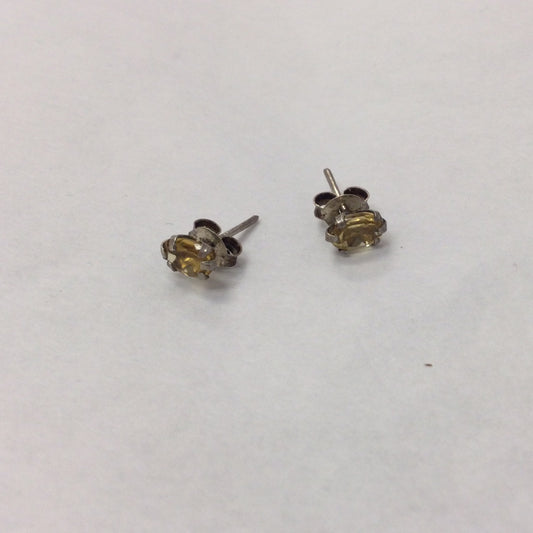 Silver Tulip Stud Earrings With Citrine