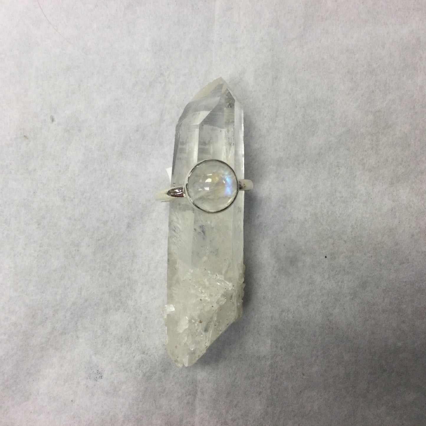 Silver Rainbow Moonstone Round Cut Ring