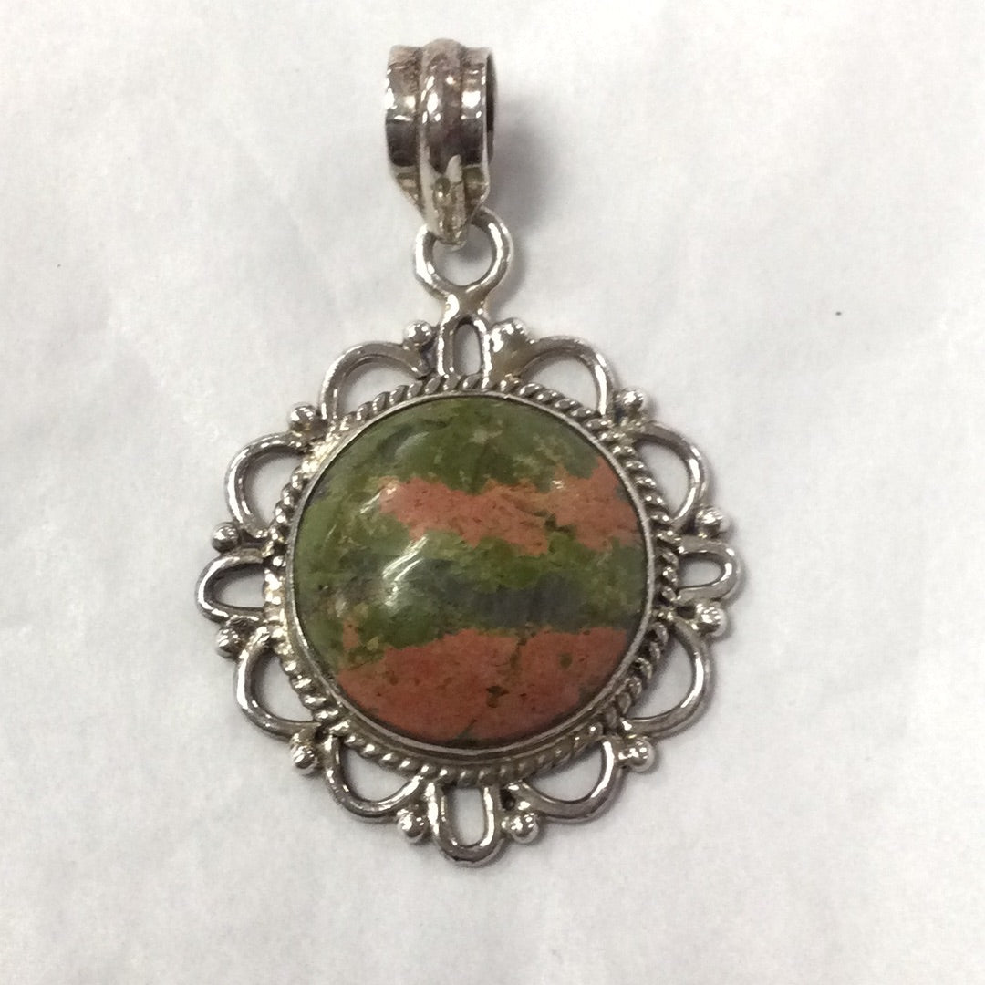 Large Unakite Pendant with Sliver Boarder