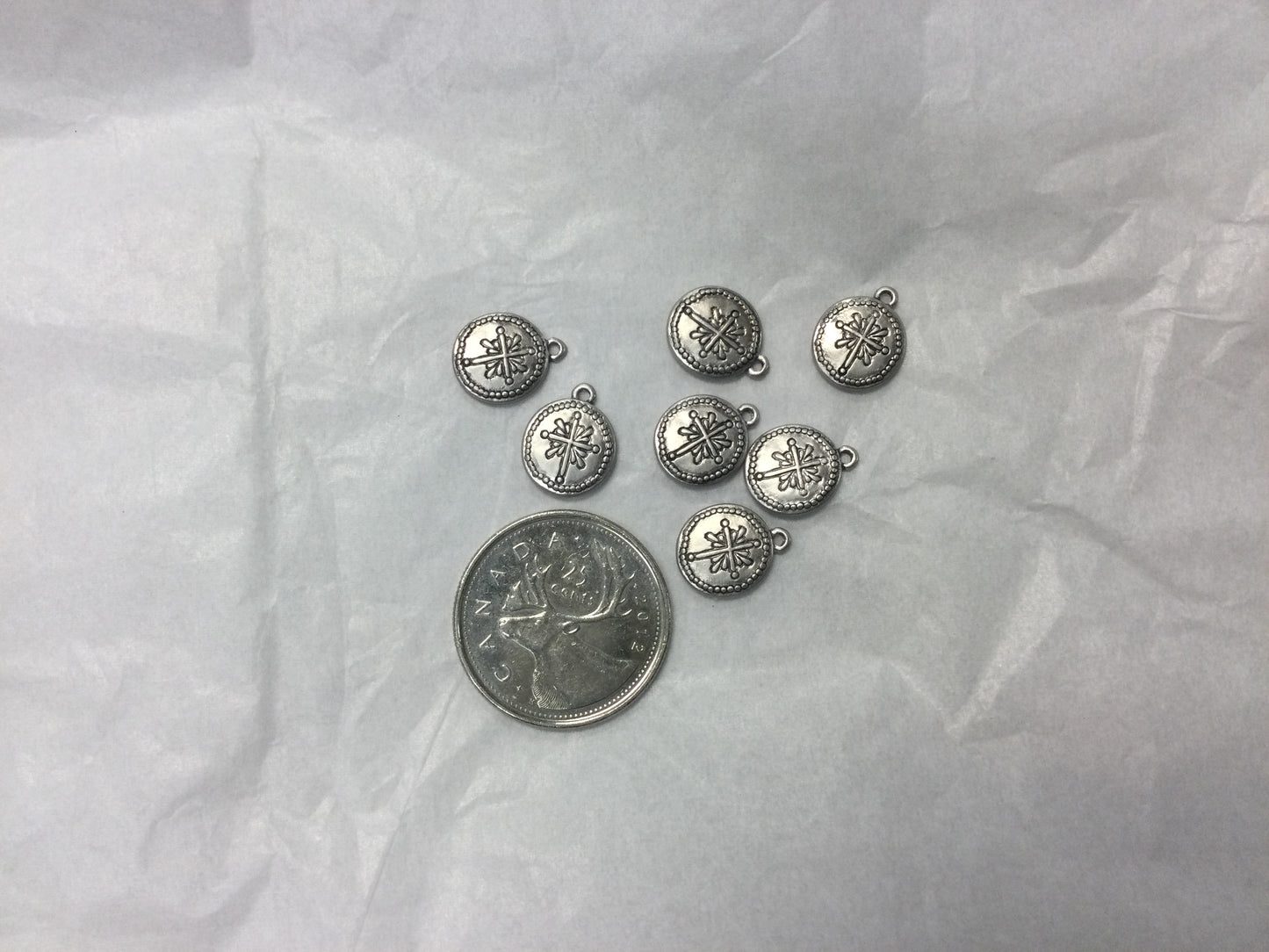 Cross Coin Charm, Small Radiant, Antique Silver Plated