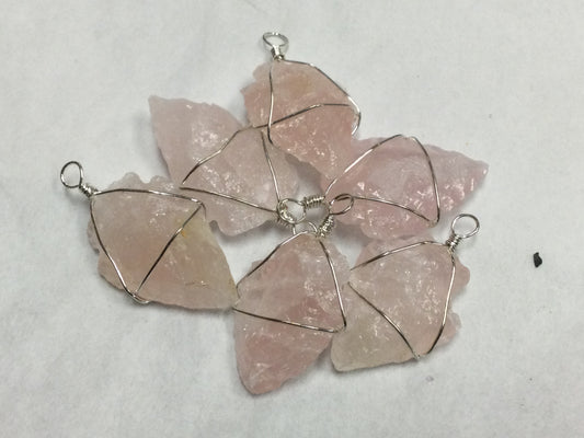 Wire-Wrapped Arrowhead Pendant (Rose Quartz)