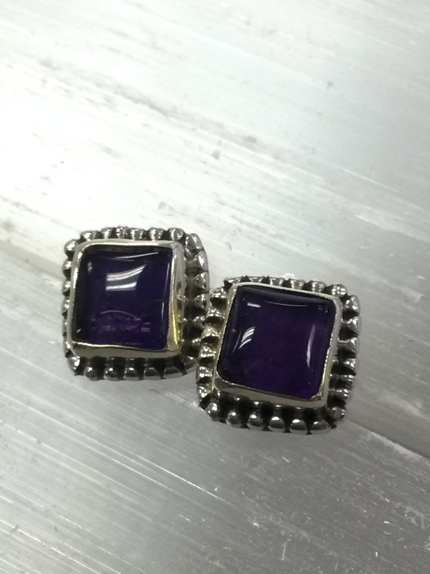 Square Shaped Sterling Silver Crystal Stud Earrings