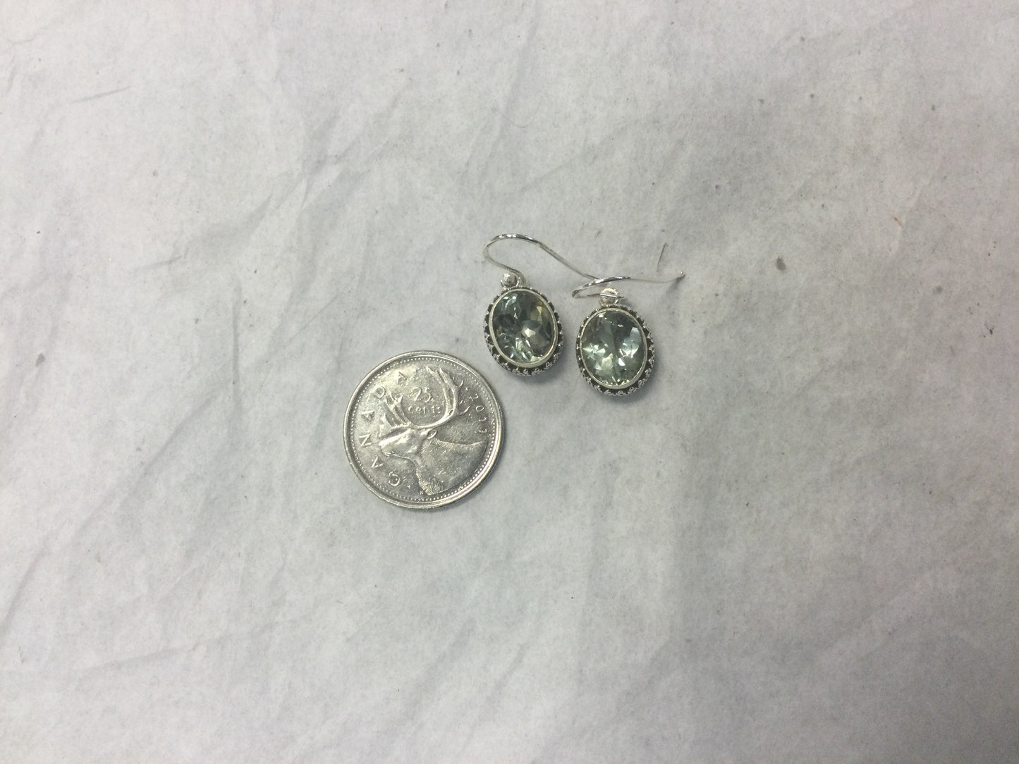 Prasiolite in Ornate Oval Silver Earrings