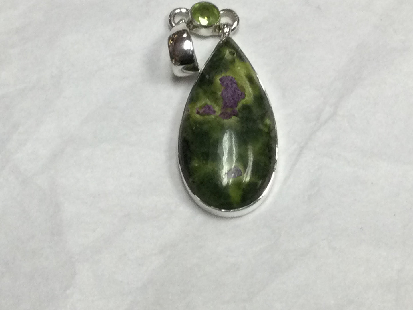 Teardrop Atlanticite Pendant w/ Peridot