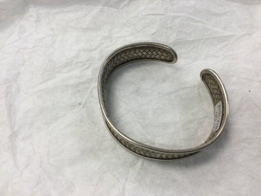 Silver Cuff Wide Bracelet with Braid Design