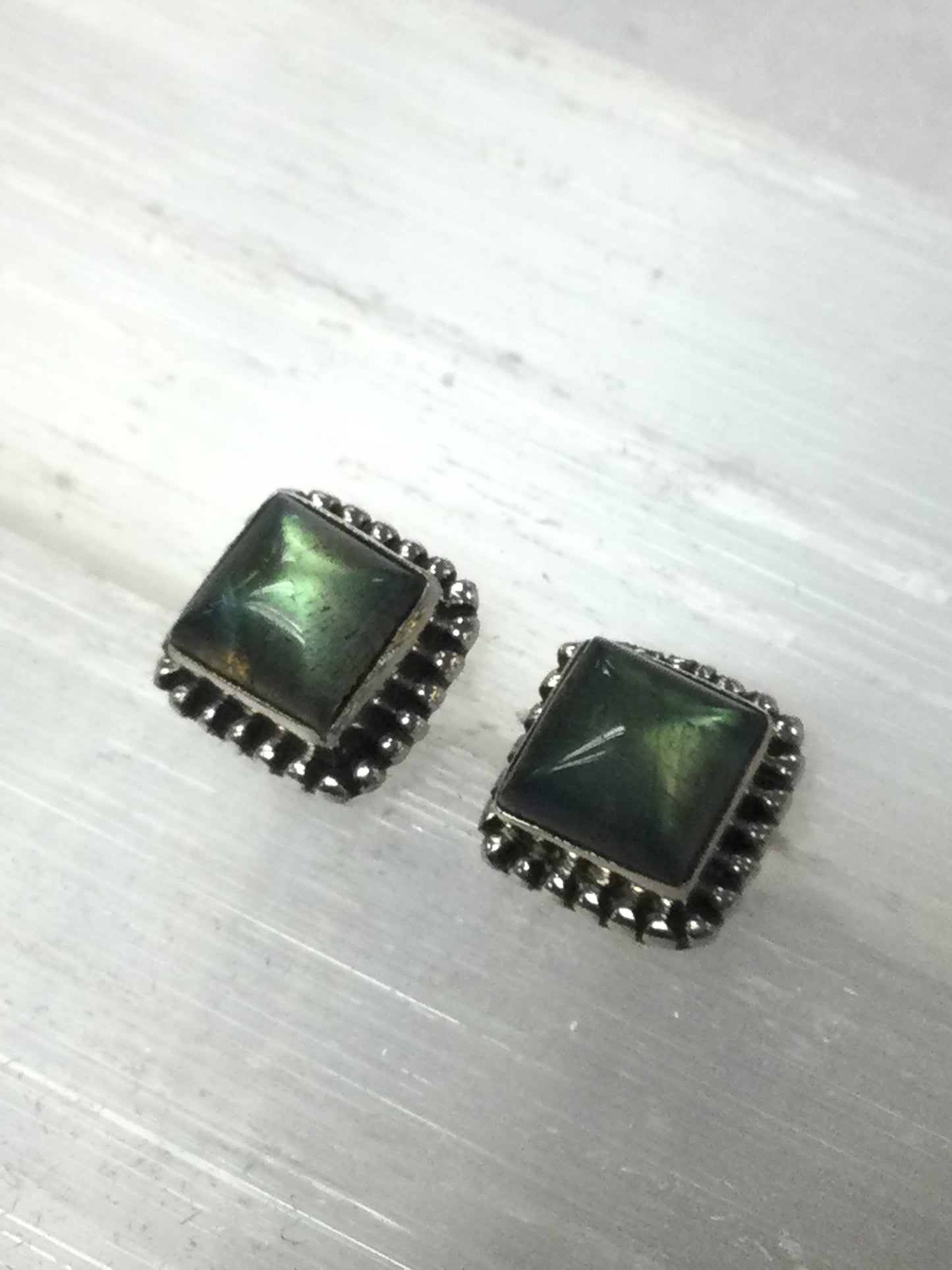 Square Shaped Sterling Silver Crystal Stud Earrings