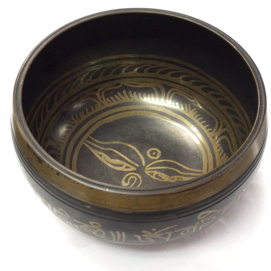 Singing bowl, Brown Metal, Etched