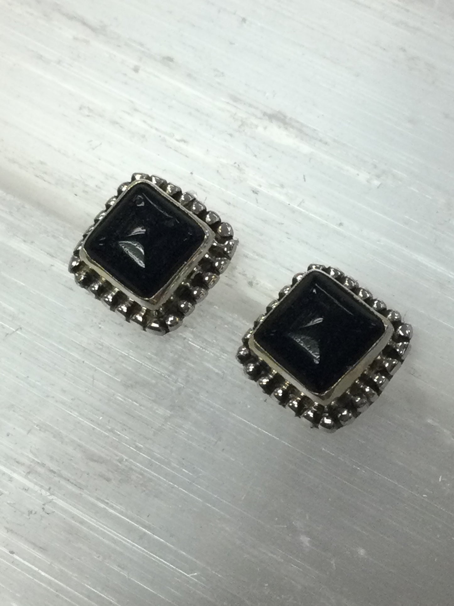 Square Shaped Sterling Silver Crystal Stud Earrings