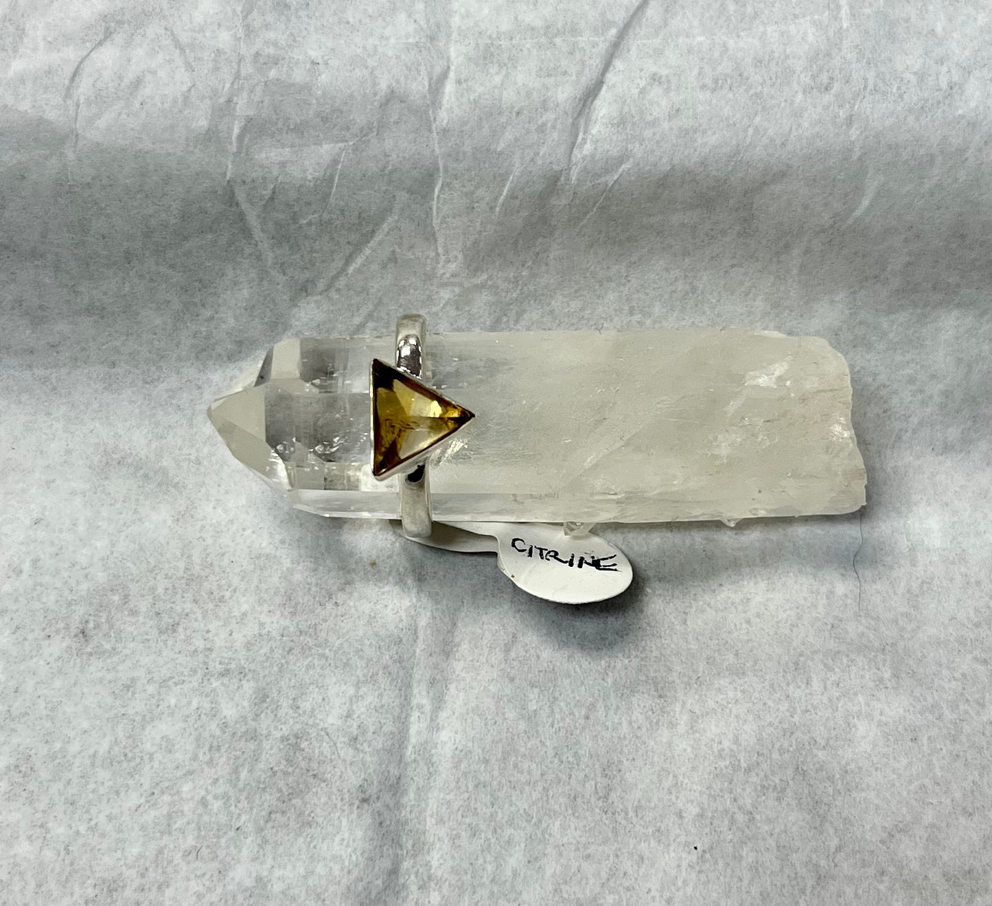 Silver Natural Citrine Faced Point Ring Size 8