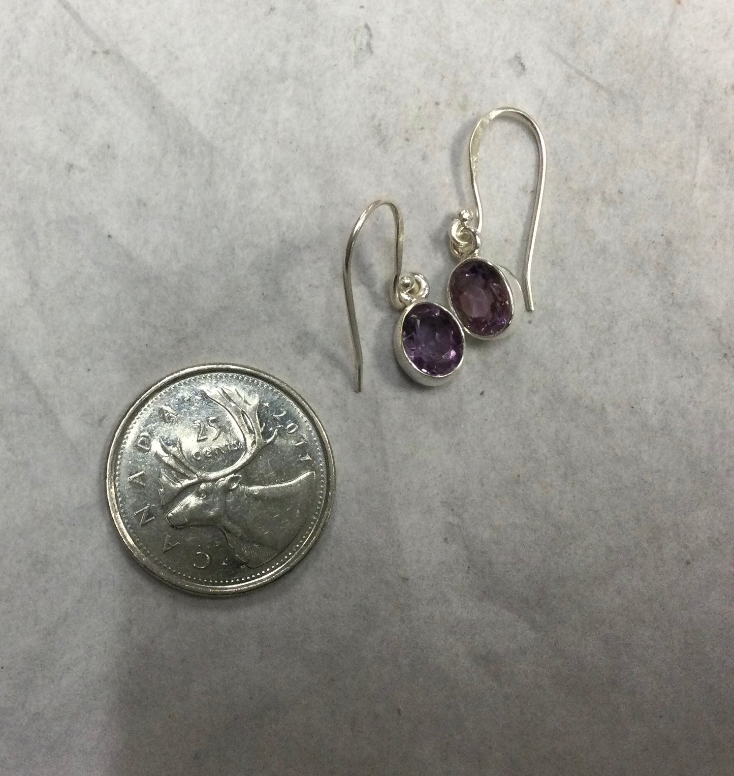 Silver Oval Gemstone Hook Earrings