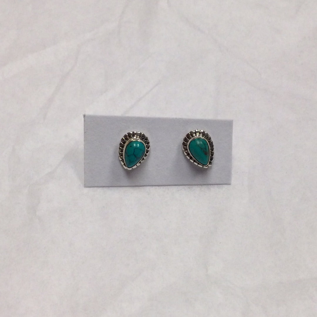 Teardrop Shaped Sterling Silver Crystal Stud Earrings
