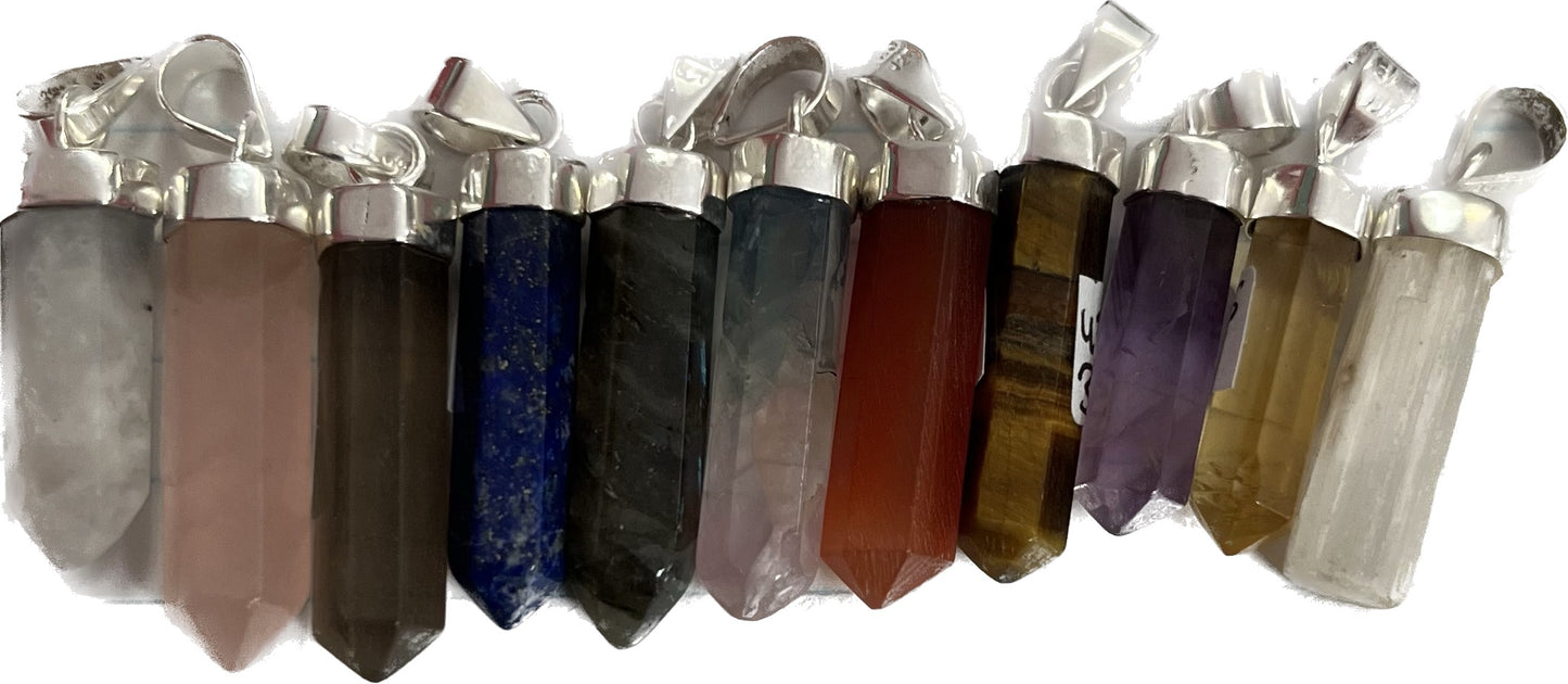 Crystal Point Pendant in Silver (Various Crystals)