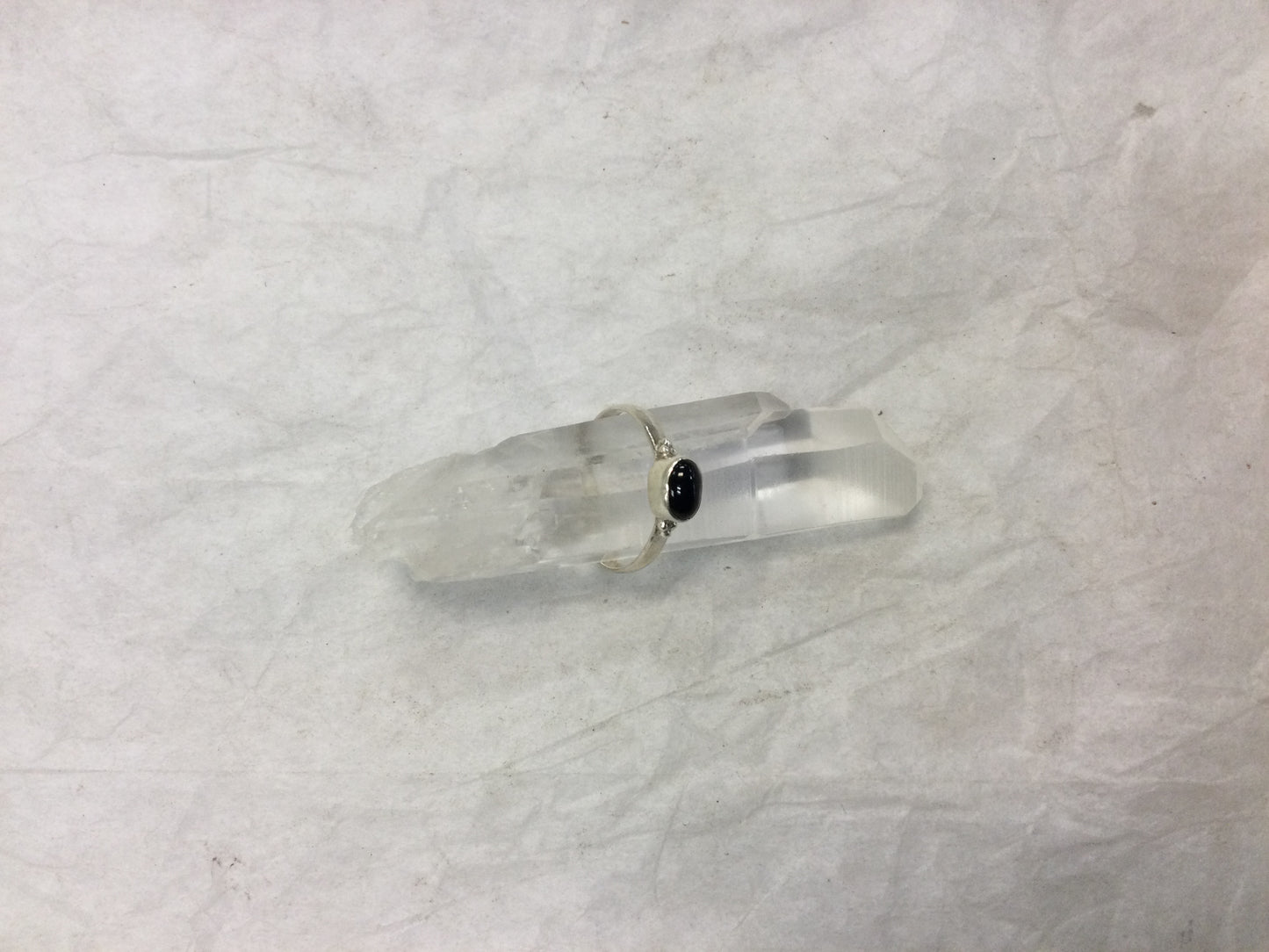 Simple Silver Gemstone Ring - Oval Onyx