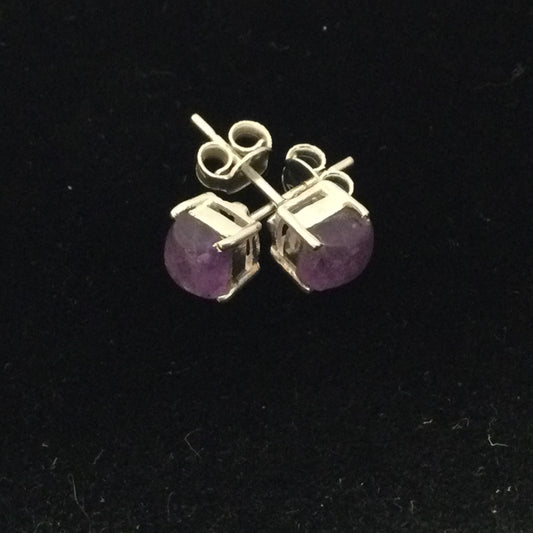 Amethyst Rounded Square Four Prong Stud Earrings