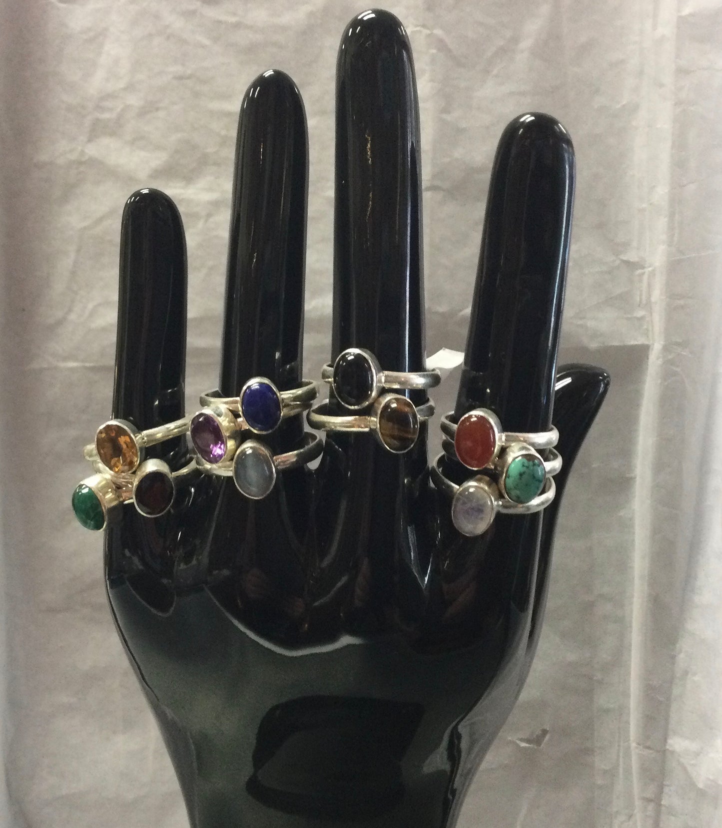 Simple Oval Gemstone Silver Ring - Various Stones