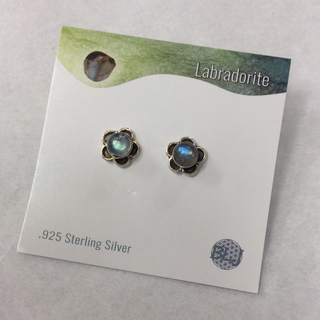 Stud earrings, labradorite flowers