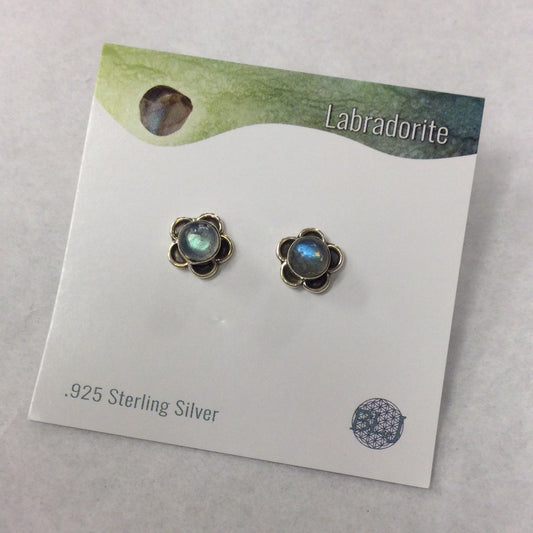 Stud earrings, labradorite flowers