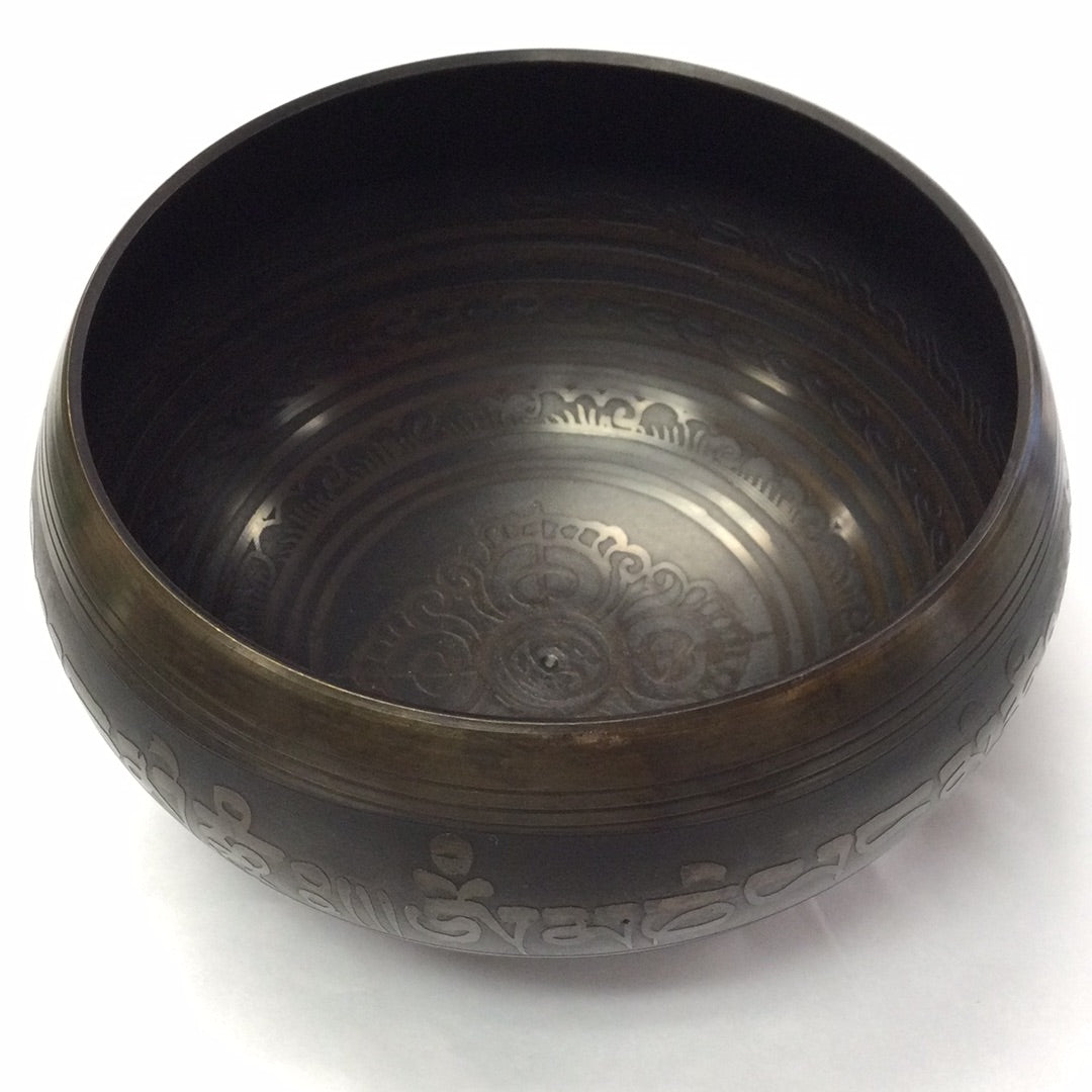 Singing bowl, Brown Metal, Etched