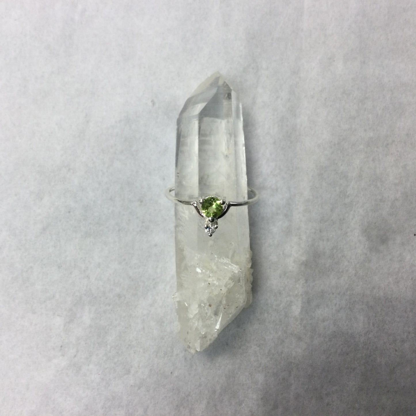 Silver Round Cut Stone with Small Clear Quartz Accent Stone Ring