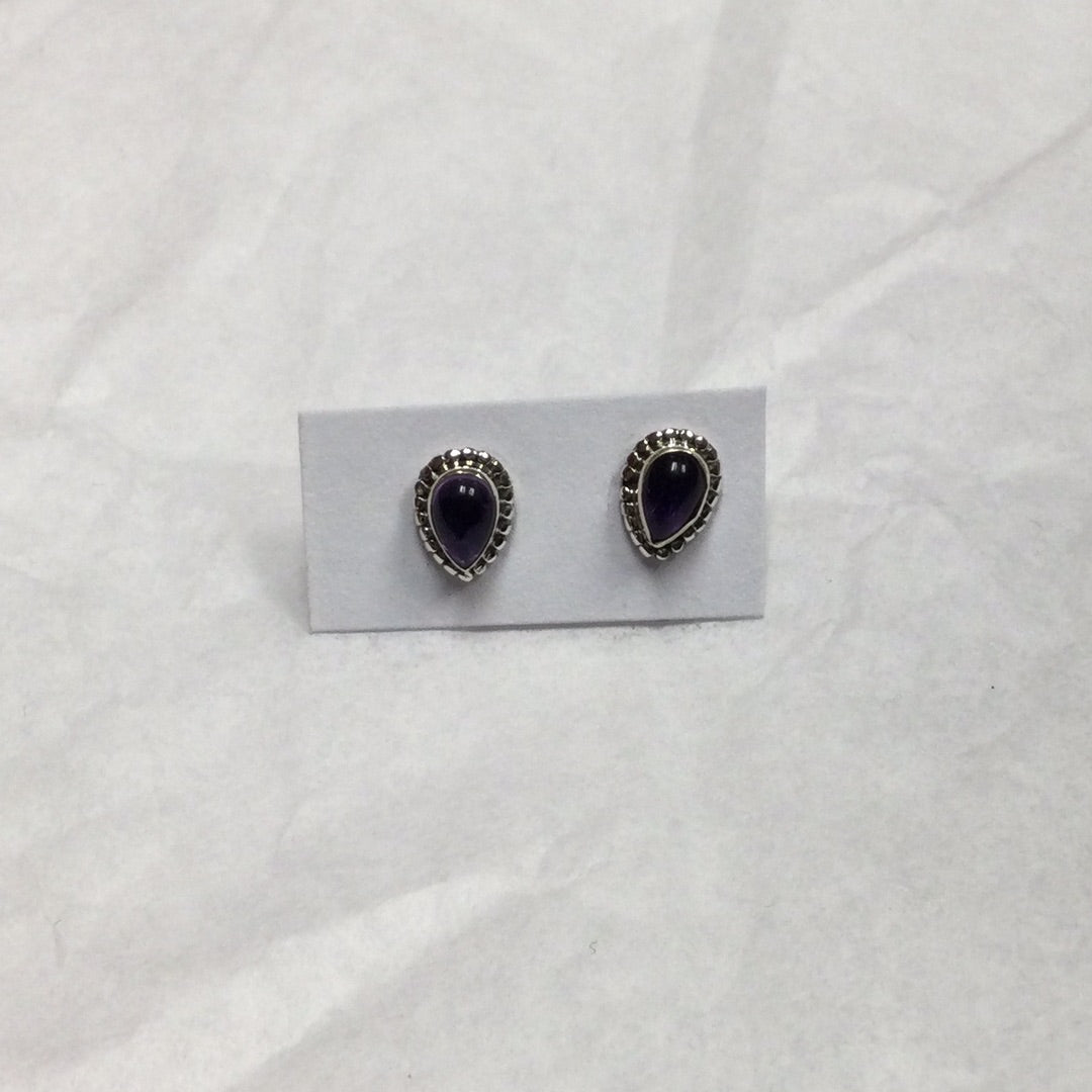 Teardrop Shaped Sterling Silver Crystal Stud Earrings