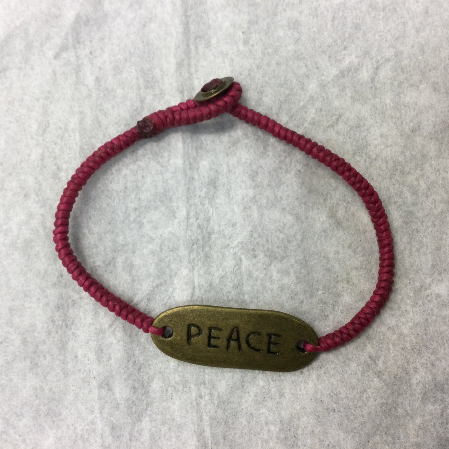 Woven Wax Cord Bracelet with Brass Peace Plaque