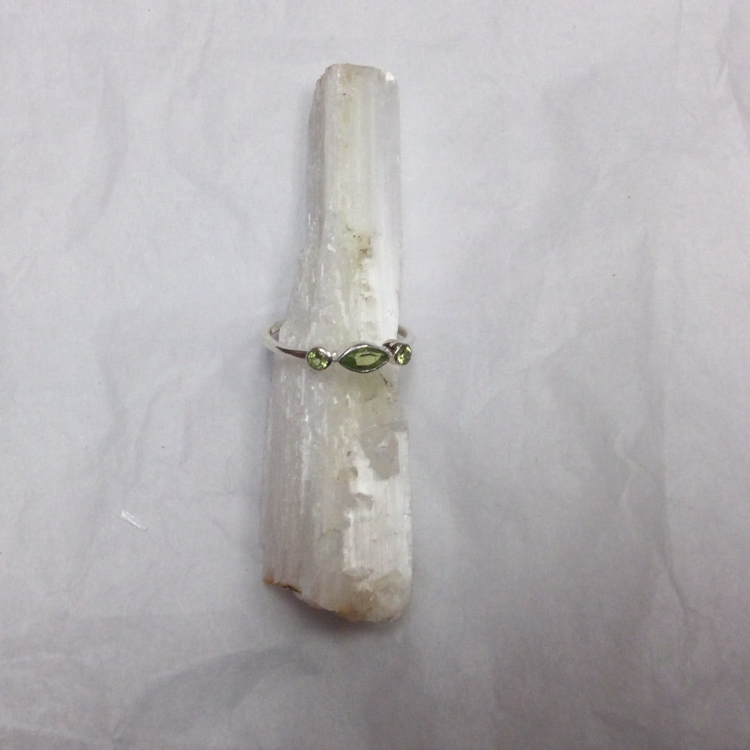 Peridot Three Stone Marquise Ring - Size 8