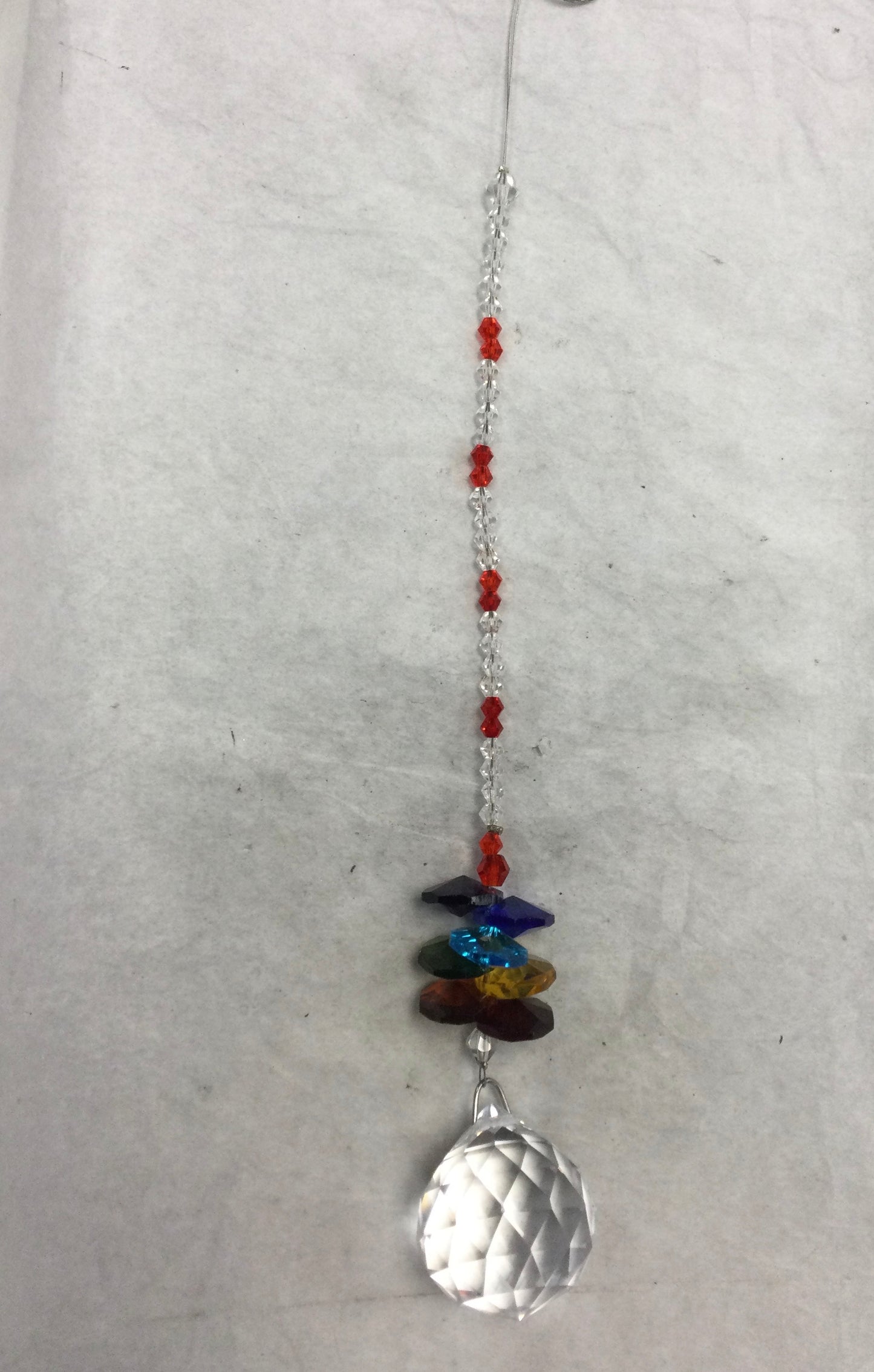 Chakra Hanging Crystal with red and clear beads