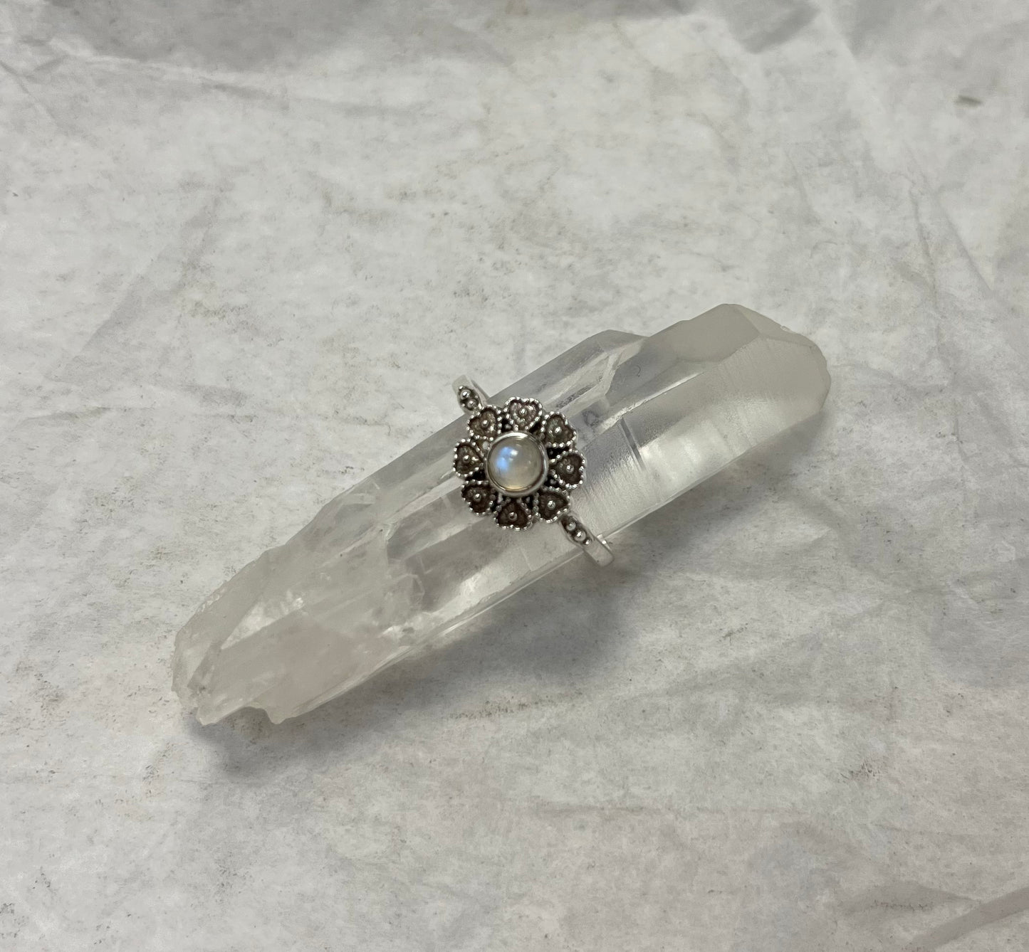 Silver Ring - Heart Shaped Petals with Stone Centre