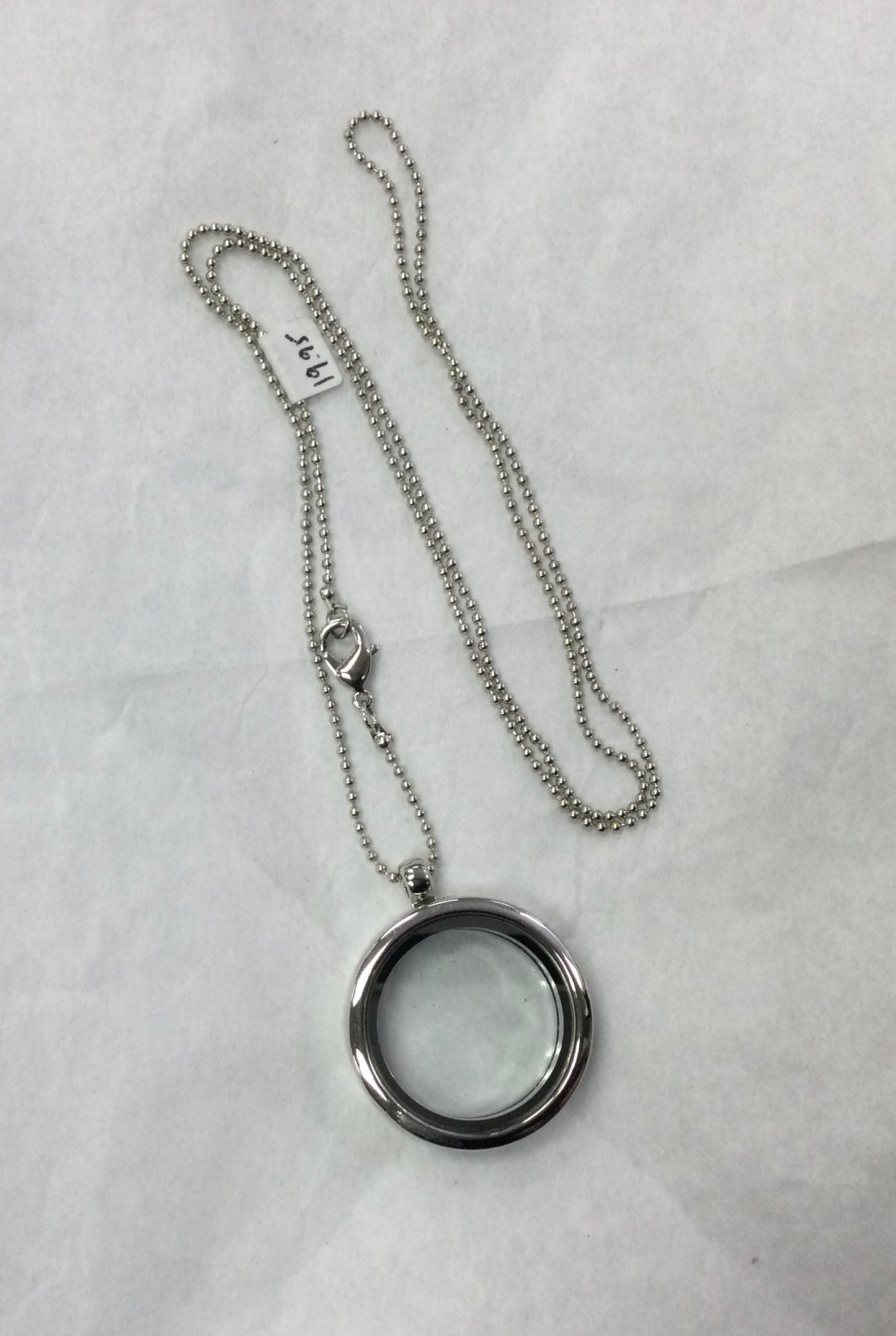 Round Locket, Grey Metal and Glass