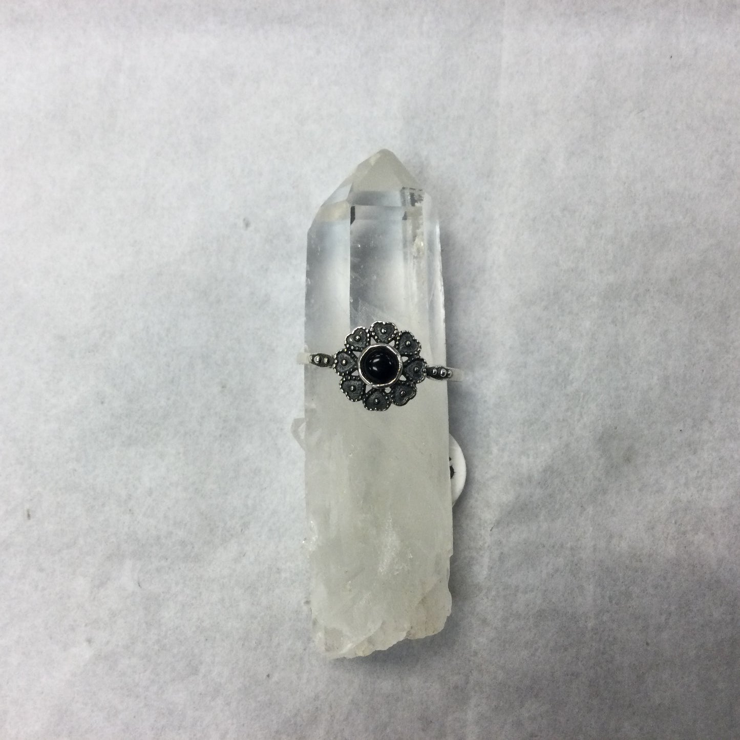Silver Ring - Heart Shaped Petals with Stone Centre