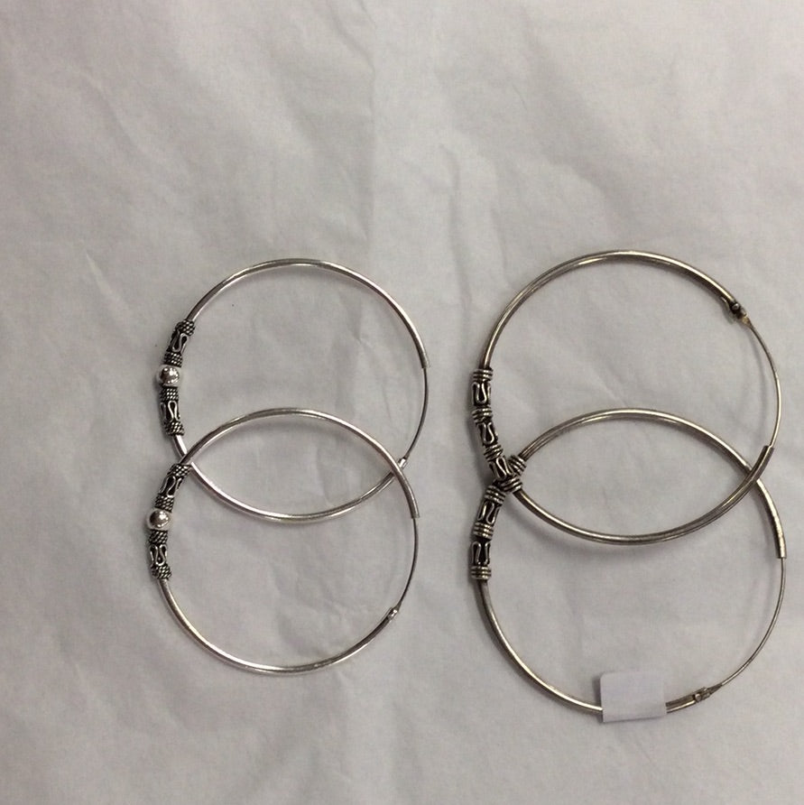 Silver Hoop Earrings with coil and ball detailing