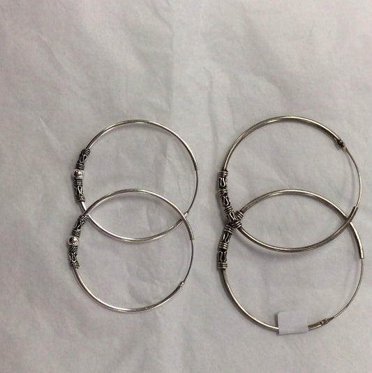 Silver Hoop Earrings with coil and ball detailing