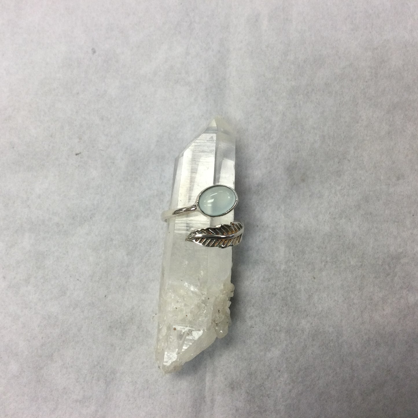 Silver Wrap Around Leaf Ring with Oval Stone