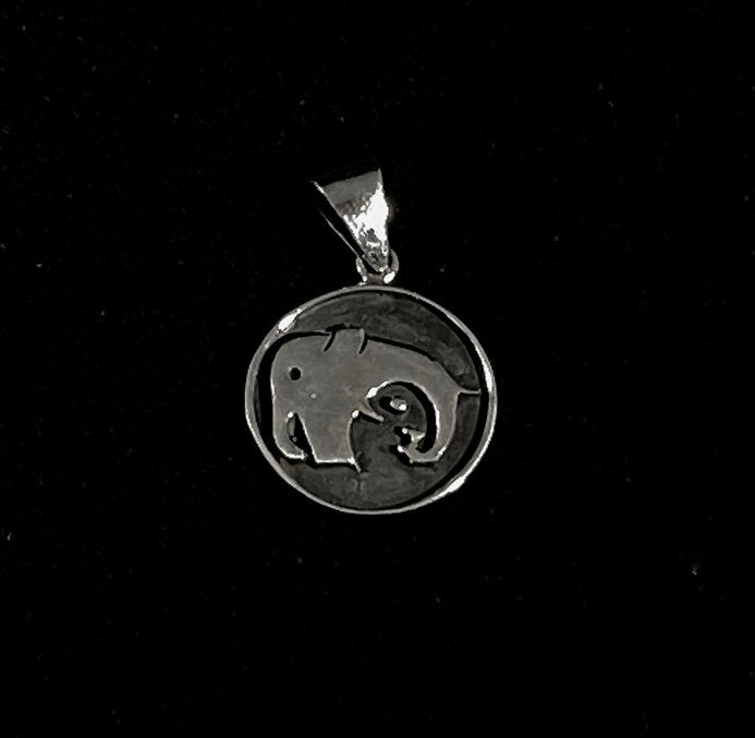 Silver Elephant and Calf Circle Pendant