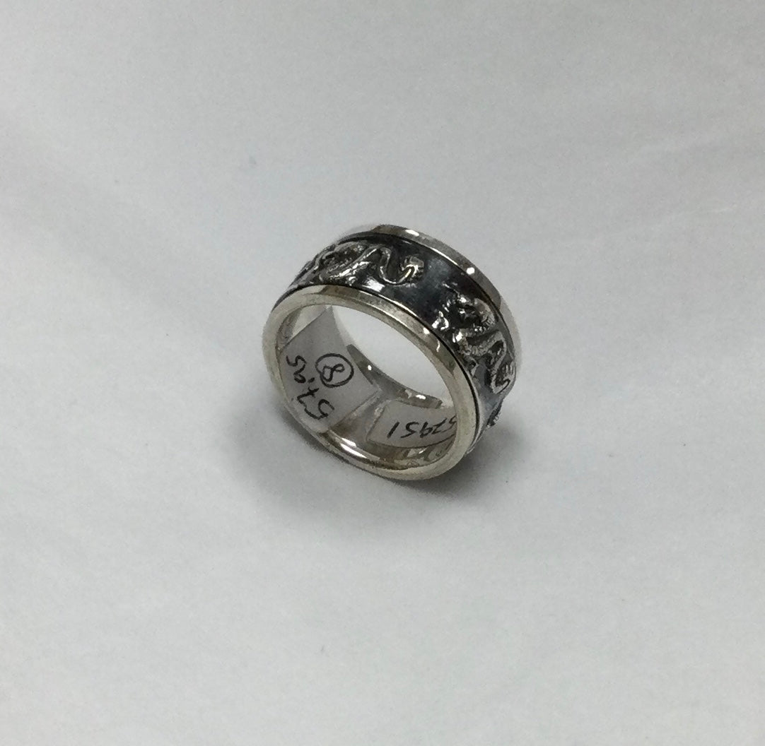 Meditation Ring, Size 7-8 - Silver with Dragons
